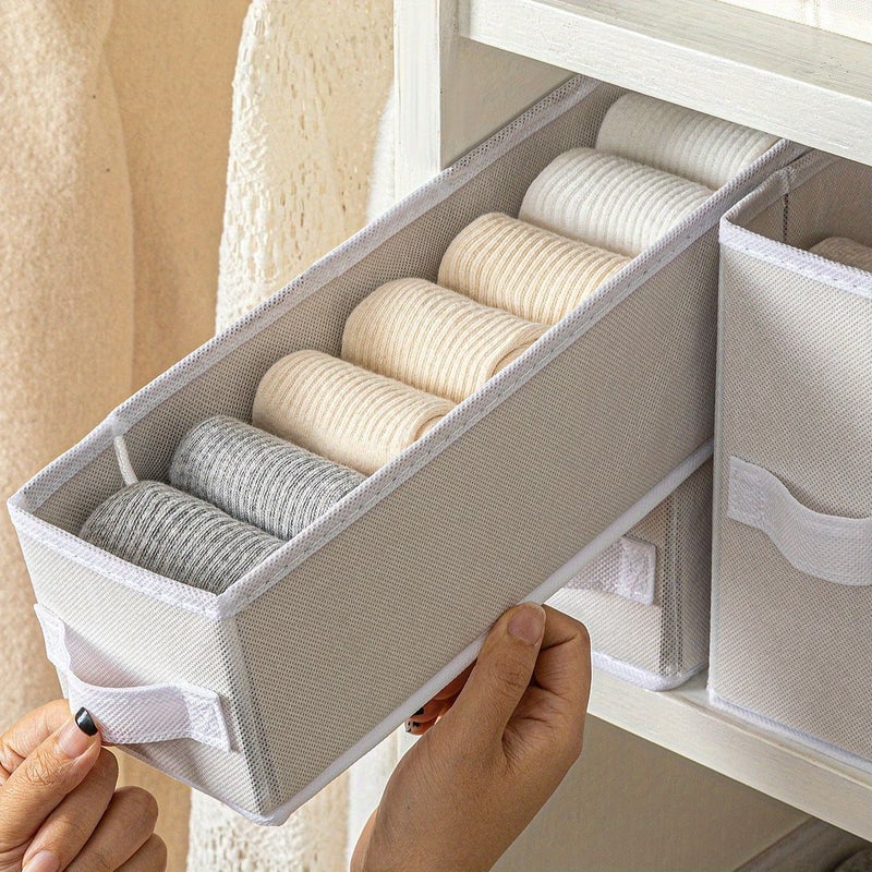 Slim Cloth Narrow Storage Box with Multiple Compartments Foldable Fabric Drawer Organizer Suitable for Socks Underwear Bras Accessories Space Saving Cabinet Drawer and Desktop Organizer White L 2pcs - Image 2