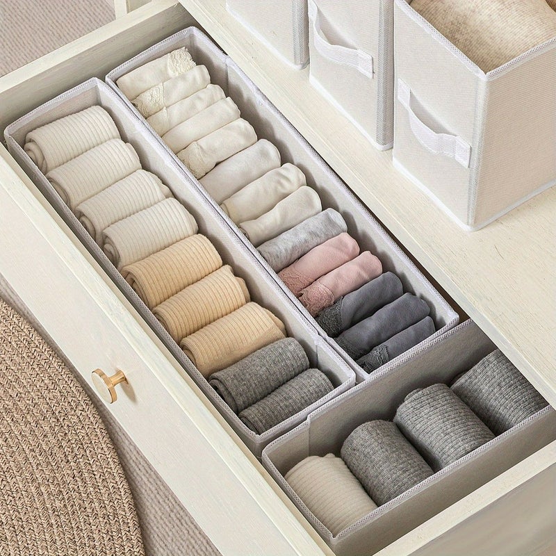 Slim Cloth Narrow Storage Box with Multiple Compartments Foldable Fabric Drawer Organizer Suitable for Socks Underwear Bras Accessories Space Saving Cabinet Drawer and Desktop Organizer White L 2pcs - Image 4