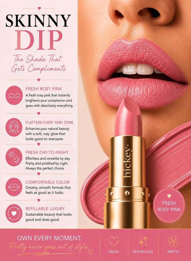 Hickey Lipstick Refill, Skinny Dip - Long Lasting Light Pink Lipstick - Hydrating Lip Color Infused with Nourishing Jojoba Oil for Women - Highly Pigmented, Vegan, Gluten-Free Formula - Image 5