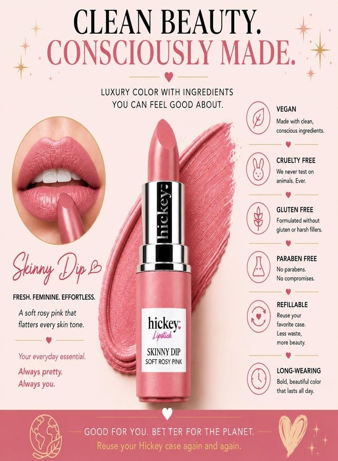 Hickey Lipstick Refill, Skinny Dip - Long Lasting Light Pink Lipstick - Hydrating Lip Color Infused with Nourishing Jojoba Oil for Women - Highly Pigmented, Vegan, Gluten-Free Formula - Image 4