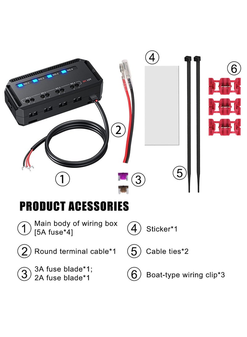 إسكدنيا Fuse Block 12V 20A Waterproof Fuse Relay Box Kit with LED Indicator Automotive Fuse Box Quick Wiring Heat-resistant Fuse Holder Panel with 5A 3A 2A Fuses for Car Motorcycle - Image 5