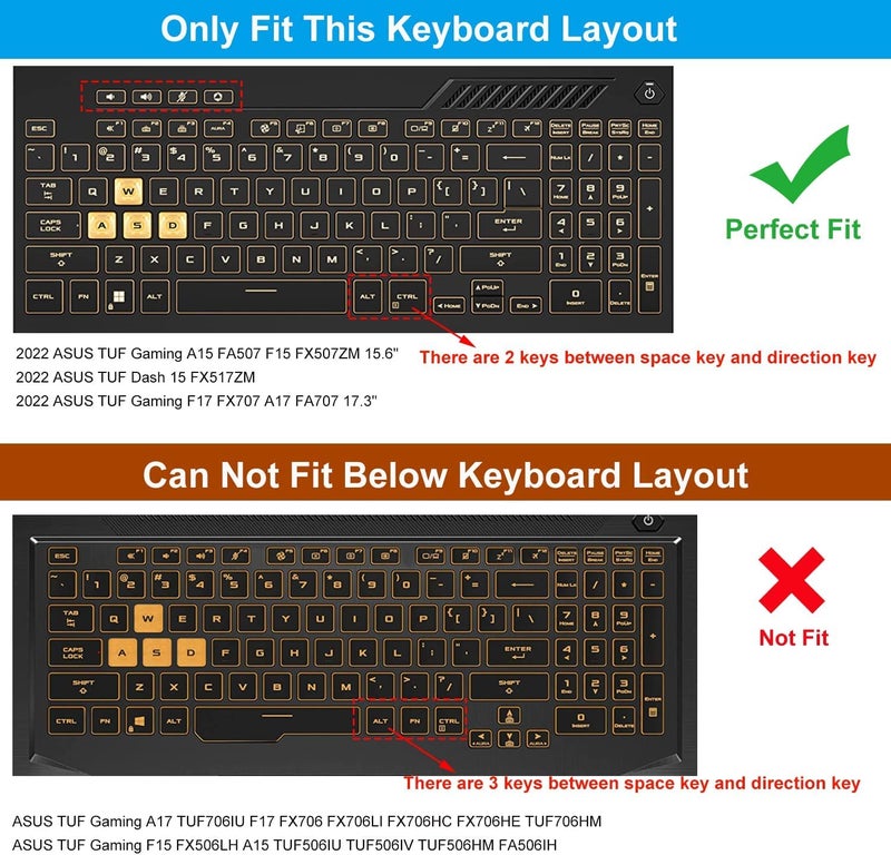 Raya غطاء لوحة مفاتيح سيليكون لأجهزة ASUS TUF 2022 و ASUS TUF 2023 A15 / A16 / A17 / F15 / F17 و ASUS TUF 2024 A15 لأجهزة الألعاب المحمولة (سيليكون شفاف) - Image 2