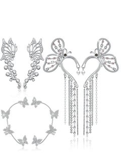SYOSI 6 Pieces Butterfly Ear Cuff Butterfly Earrings Butterfly Ear Crawler Clip Wrap Diamond Zircon Stud Earrings for Women Girls  - Image 1