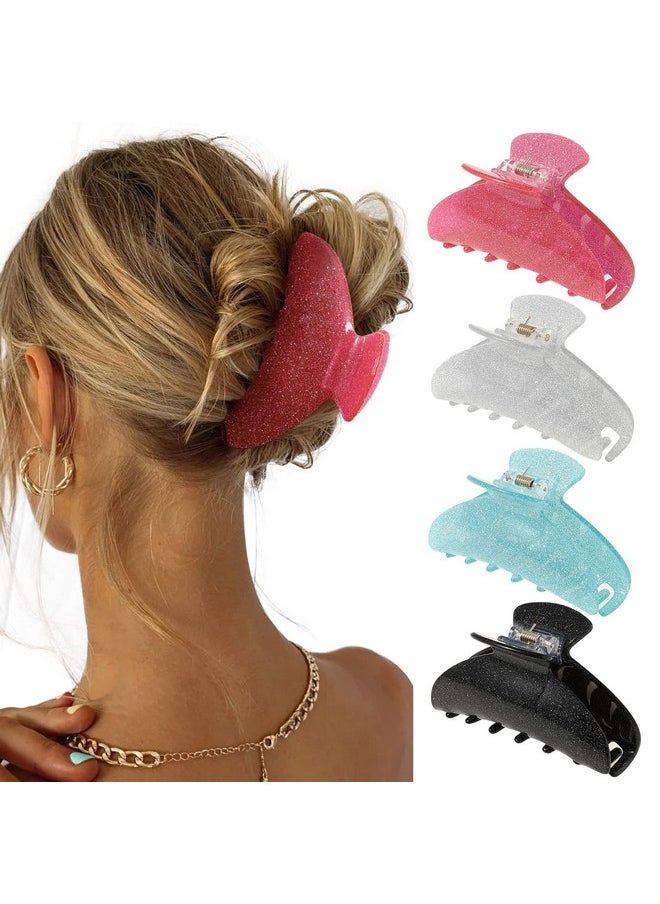 HAIMEIKANG 4Pcs Large Hair Claw Clips Acrylic Big Hair Clips For Thick Hair Strong Hold Hair Jaw Clips Nonslip Banana Hair Barrettes Clips For Women Girls (Sparkle(Pink/Silver/Black/Blue))  - Image 1