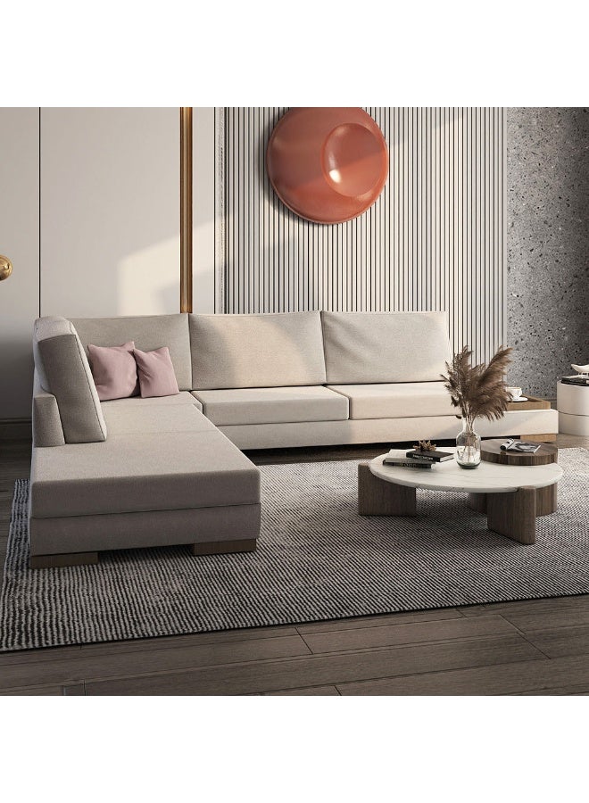 الهوم كنبة زاوية 5 مقاعد شكل حرفL من الخشب السويدي والكتان - بيج - Image 2