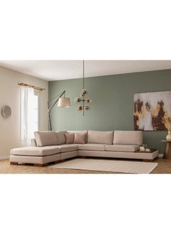 Al Home 5 Seater Swedish Wood And Linen L-Shape Sofa - 250x160x90cm Beige  - Image 1