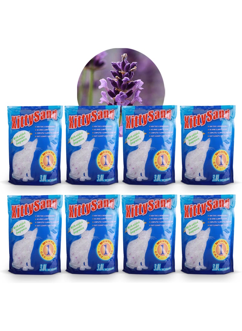 Kitty Sand 100% Natural, Lavender Scented Silica Crystal Premium Quality Cat Litter 3.8L - Pack of 8 - Image 1