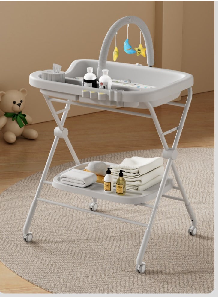 XiuWoo - Water-Proof Baby Changing Table with Wheels, Foldable Adjustable Height Diaper Changing Tables with Changing Pad & Storage Rack Diaper Station for Newborn Baby and Infant - Image 1