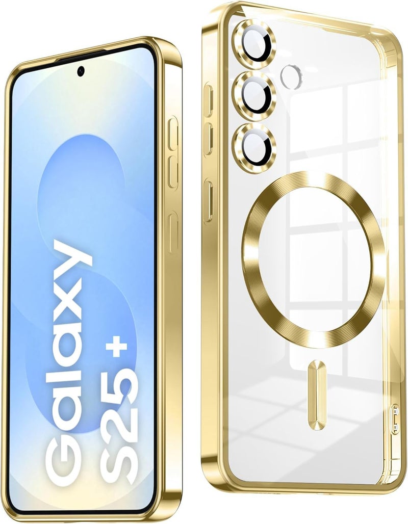 VONZEE Clear Logo Electroplating Transparent Clear Case for Samsung Galaxy S25 Plus 5G, Magnetic Plating [Support for MagSafe Charger] Electroplate TPU Cover-Gold - Image 1