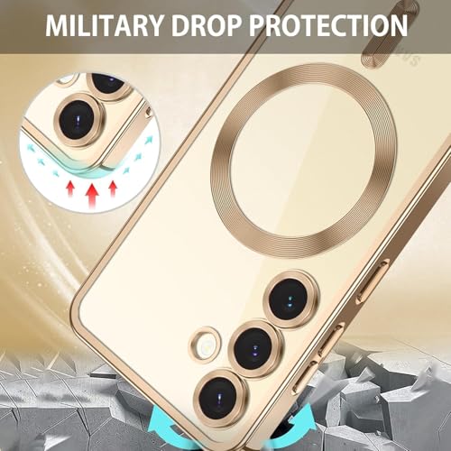 VONZEE Clear Logo Electroplating Transparent Clear Case for Samsung Galaxy S25 Plus 5G, Magnetic Plating [Support for MagSafe Charger] Electroplate TPU Cover-Gold - Image 5