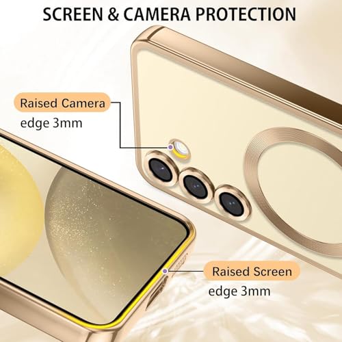 VONZEE Clear Logo Electroplating Transparent Clear Case for Samsung Galaxy S25 Plus 5G, Magnetic Plating [Support for MagSafe Charger] Electroplate TPU Cover-Gold - Image 4