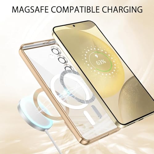 VONZEE Clear Logo Electroplating Transparent Clear Case for Samsung Galaxy S25 Plus 5G, Magnetic Plating [Support for MagSafe Charger] Electroplate TPU Cover-Gold - Image 3