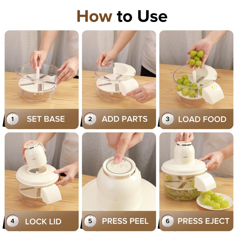 JOYHILL Electric Grape Peeling Machine, Automatic Fruit and Garlic Peeler for Grape Tomato Cherry, 50W Motor with Stainless Steel Blades, Rechargeable Cordless Kitchen Peeling Tool (White-1PC) - Image 5