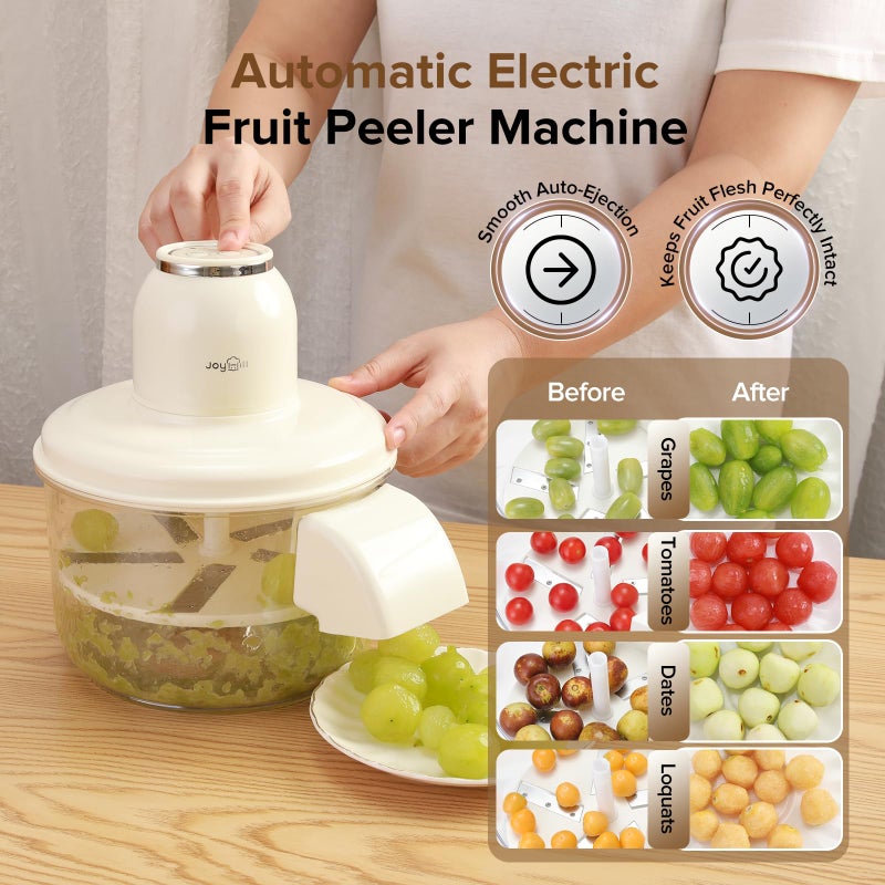 JOYHILL Electric Grape Peeling Machine, Automatic Fruit and Garlic Peeler for Grape Tomato Cherry, 50W Motor with Stainless Steel Blades, Rechargeable Cordless Kitchen Peeling Tool (White-1PC) - Image 3