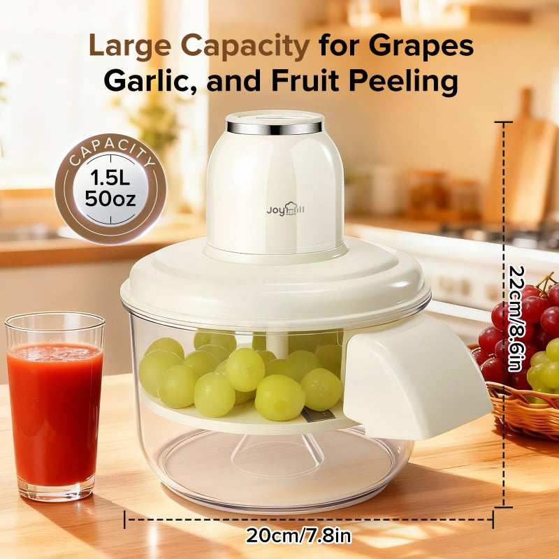 JOYHILL Electric Grape Peeling Machine, Automatic Fruit and Garlic Peeler for Grape Tomato Cherry, 50W Motor with Stainless Steel Blades, Rechargeable Cordless Kitchen Peeling Tool (White-1PC) - Image 2