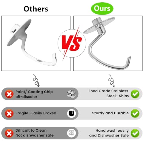 FavorKit Stainless Steel Dough Hook Attachment for KitchenAid Stand Mixer, Dishwasher Safe Replacement for 4.5QT & 5QT Tilt-Head Models - Efficient Kneading for Bread, Pizza, Pasta... - Image 3