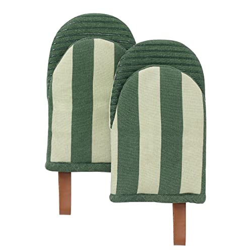 Folkulture Mini Oven Mitts Heat Resistant | (5.75 x9) Set of 2 Green Short Oven Mitts with Hanging Loop | 100% Cotton Oven Gloves | Kitchen Mittens, Matcha Small Silicone Oven Mits - Image 1