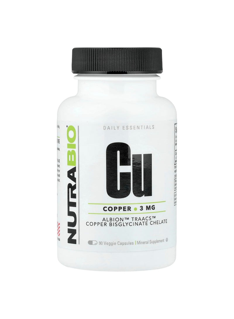 NutraBio Copper, 3 mg, 90 Veggie Capsules