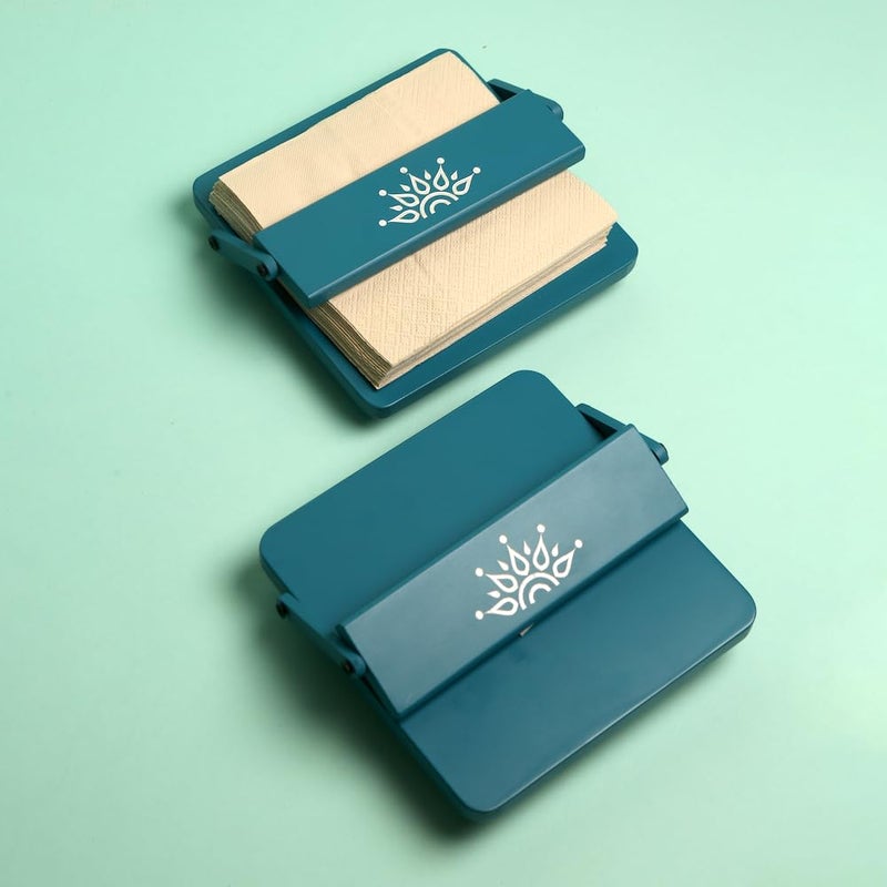 bambaiSe Premium Painted Wood Square Tissue Tray Durable Mandala Art Paper Napkin Holder for Dining Table Blue - Image 2