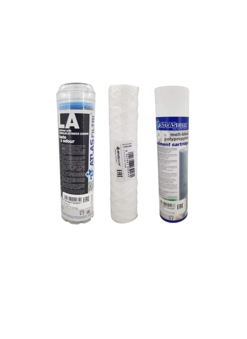 ATLAS - ATLAS Water Filter Cartridge 3 Stages Granular Activated Carbon | Melt-Blown Polypropylene Sediment Cartridge & MCR Cartridge Filter Replacement (SET OF 3) - Image 1