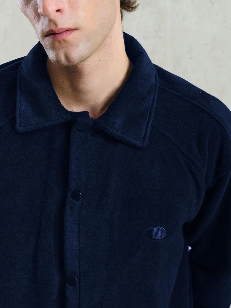 Giesto Navy Blue GIESTO Oversized Plush Shirt with Snap Closure for Men | Best Price UAE