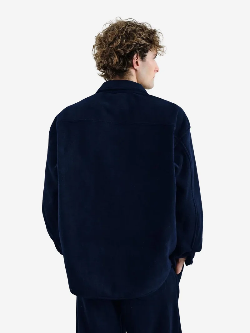 Giesto Navy Blue GIESTO Oversized Plush Shirt with Snap Closure for Men | Best Price UAE