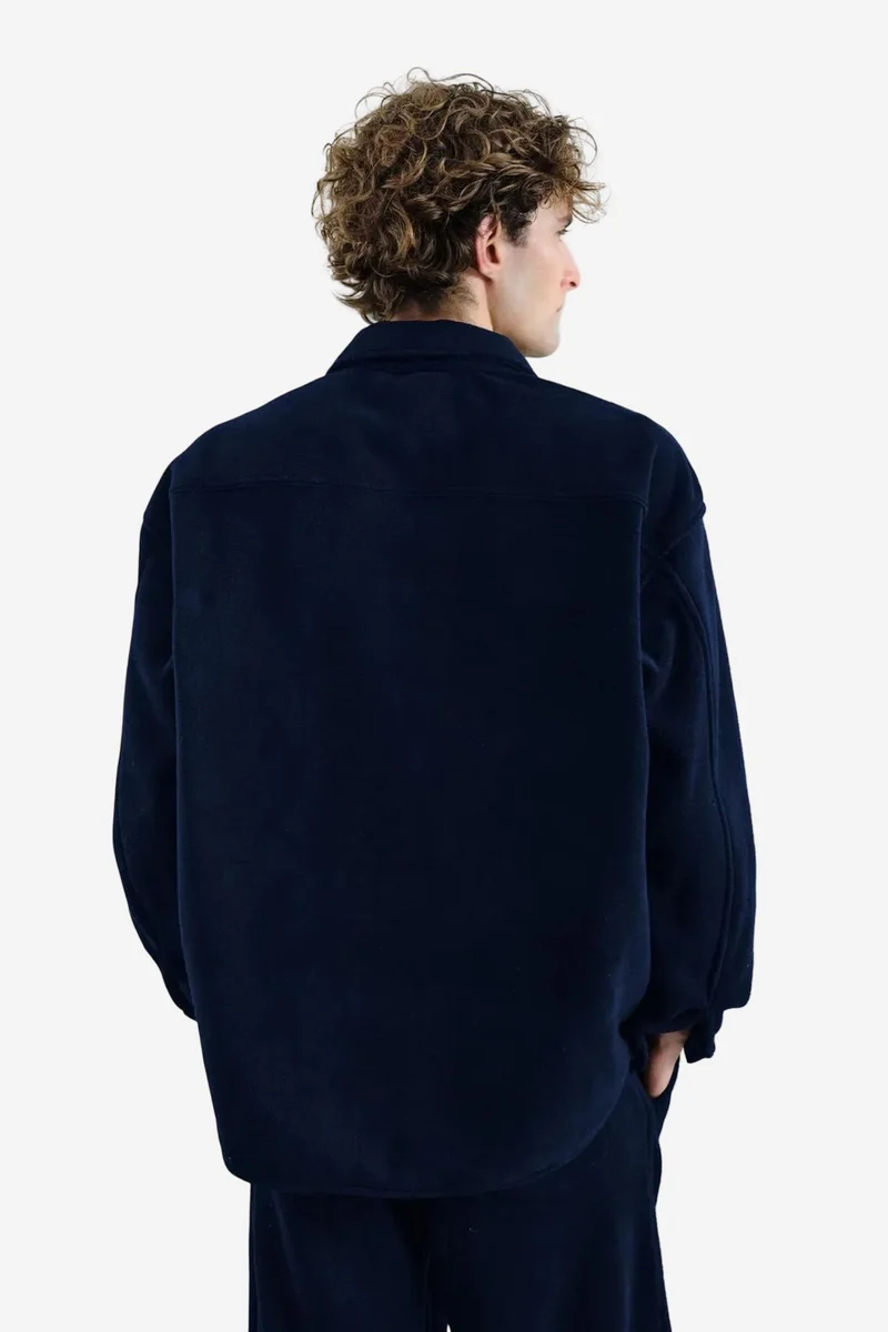 Giesto Navy Blue GIESTO Oversized Plush Shirt with Snap Closure for Men | Best Price UAE
