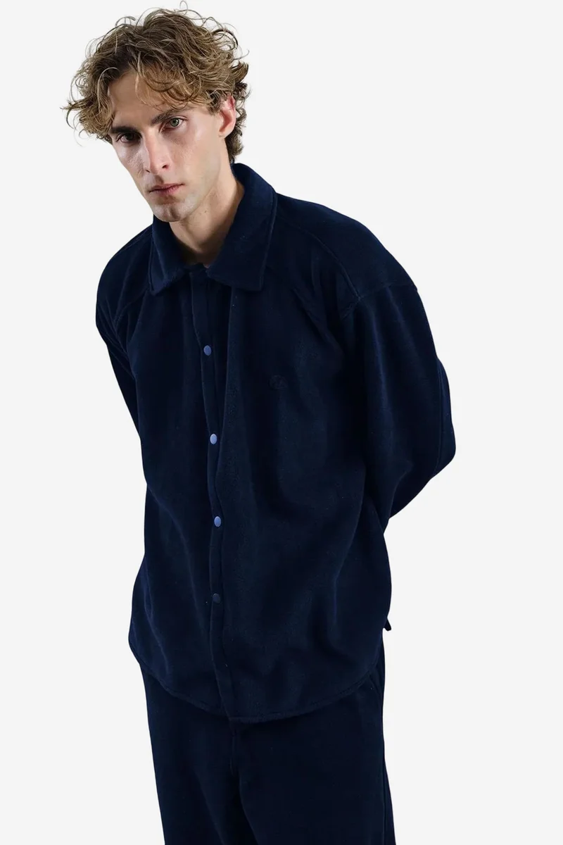 جيستو GIESTO Oversized Plush Shirt with Snap Closure