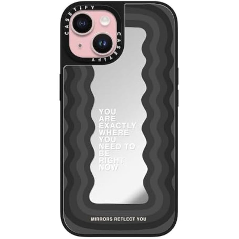 Casetify Mirror iPhone 15 Case 【Reflective / 4.9ft Drop Protection/Compatible with Magsafe】 - Need to be - Silver on Black - Image 1