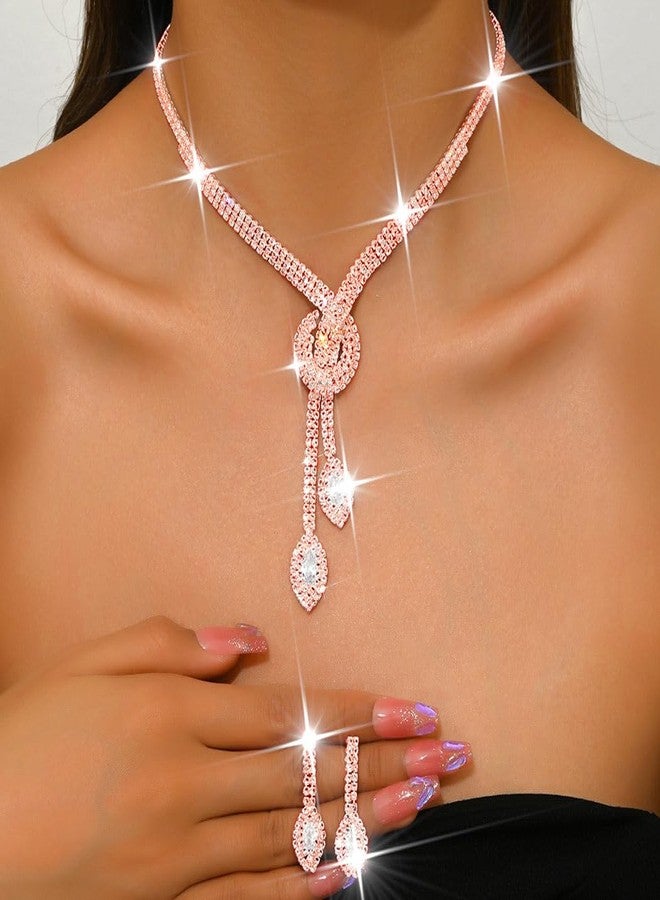 Unicra Silver Rhinestone Bridal Wedding Jewelry Set Crystal Necklace Earrings Sets Formal Prom Costume Jewelry Sets for Women and Brides, Free Size, Metal, No Gemstone - Image 3
