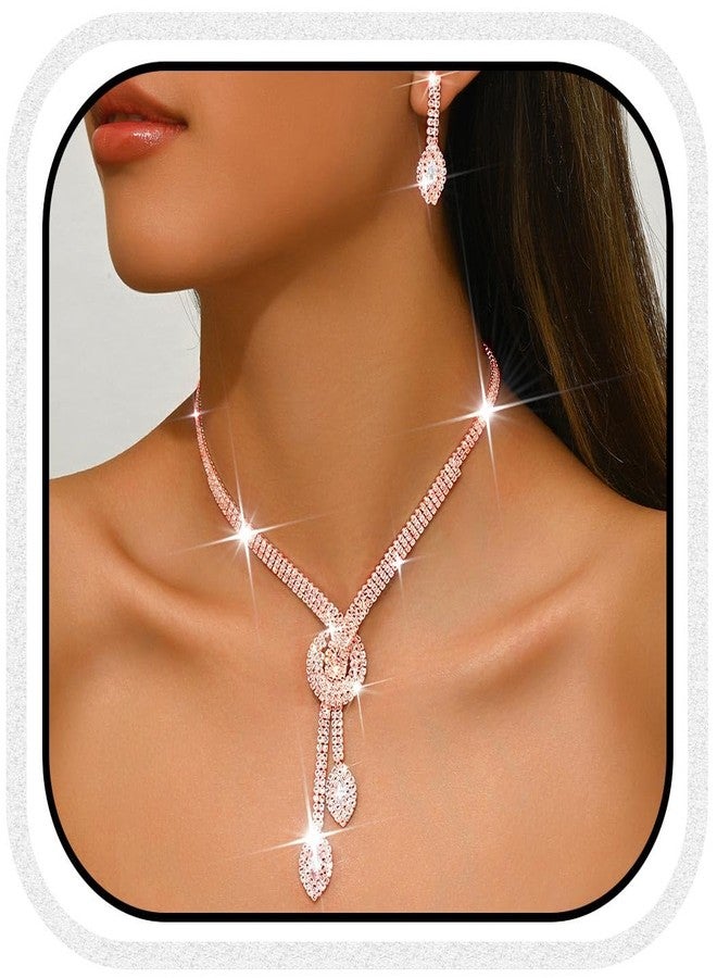 Unicra Silver Rhinestone Bridal Wedding Jewelry Set Crystal Necklace Earrings Sets Formal Prom Costume Jewelry Sets for Women and Brides, Free Size, Metal, No Gemstone - Image 1