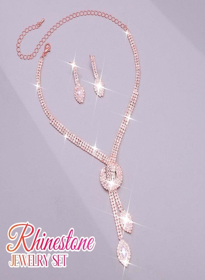 Unicra Silver Rhinestone Bridal Wedding Jewelry Set Crystal Necklace Earrings Sets Formal Prom Costume Jewelry Sets for Women and Brides, Free Size, Metal, No Gemstone - Image 2
