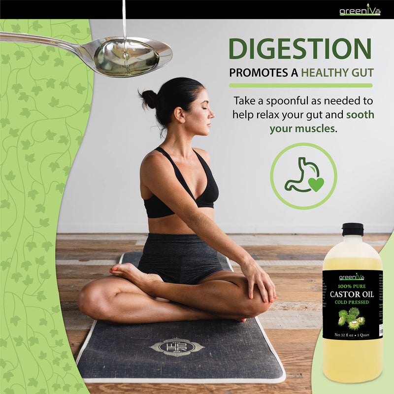 GreenIVe 100% Pure Castor Oil â€“ Cold-Pressed, Hexane-Free â€“ Hair, Eyebrows, Eyelashes, Skin Moisturizer, Castor Pack Wrap Oil Bulk Bottle (32 Fl oz) - Image 5