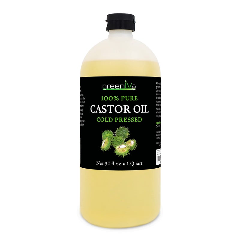 GreenIVe 100% Pure Castor Oil â€“ Cold-Pressed, Hexane-Free â€“ Hair, Eyebrows, Eyelashes, Skin Moisturizer, Castor Pack Wrap Oil Bulk Bottle (32 Fl oz) - Image 2