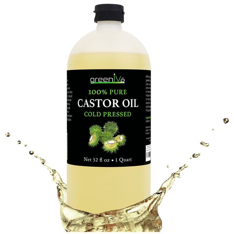 GreenIVe 100% Pure Castor Oil â€“ Cold-Pressed, Hexane-Free â€“ Hair, Eyebrows, Eyelashes, Skin Moisturizer, Castor Pack Wrap Oil Bulk Bottle (32 Fl oz) - Image 1