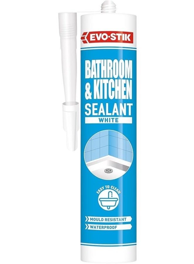Evo-Stik Bathroom & Kitchen Silicone Sealant - White, 290ml | Waterproof & Mould Resistant | Ideal for Showers, Sinks, Toilets & Tiles | High-Performance Sanitary Sealant