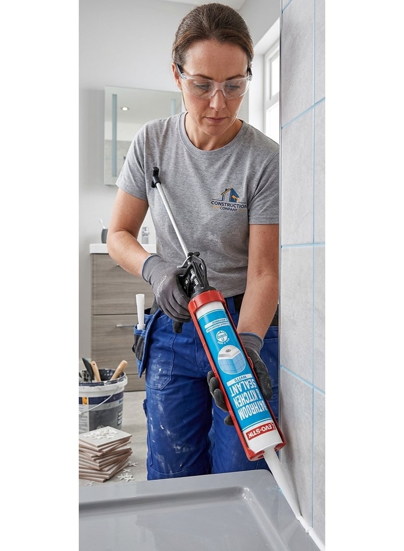 Evo-Stik Bathroom & Kitchen Silicone Sealant - White, 290ml | Waterproof & Mould Resistant | Ideal for Showers, Sinks, Toilets & Tiles | High-Performance Sanitary Sealant - Image 3
