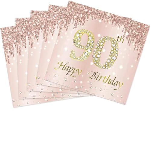Muplaya 40PCS 90th birthday napkins Rose Gold 90th birthday party decorations Vintage 1934 for Women Birthday Wedding Anniversary Party Supplies 2-Ply - Image 1