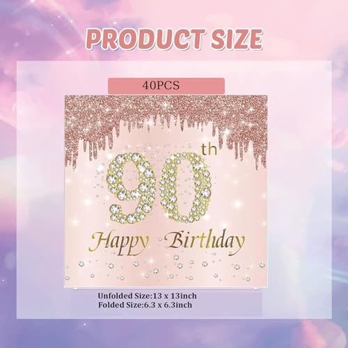 Muplaya 40PCS 90th birthday napkins Rose Gold 90th birthday party decorations Vintage 1934 for Women Birthday Wedding Anniversary Party Supplies 2-Ply - Image 2