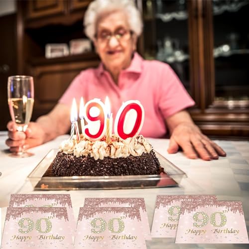Muplaya 40PCS 90th birthday napkins Rose Gold 90th birthday party decorations Vintage 1934 for Women Birthday Wedding Anniversary Party Supplies 2-Ply - Image 5