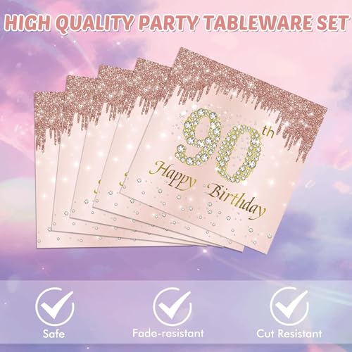 Muplaya 40PCS 90th birthday napkins Rose Gold 90th birthday party decorations Vintage 1934 for Women Birthday Wedding Anniversary Party Supplies 2-Ply - Image 3