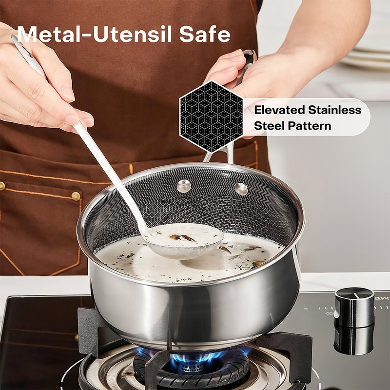 nutricook Eterna Tri-Ply Hybrid 18cm Sauce Pan with Lid – Stainless Steel & Ceramic Coating, Metal-Utensil Safe, Oven & Dishwasher-Safe, Induction & All Cooktops Compatible - Image 5