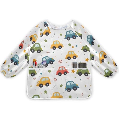 Bolaz Painting Smocks for Kids 24 Art Smocks Eating with Pockets Childish Truck Excavator Waterproof Long Sleeve Toddler Infant Children Apron - Image 1