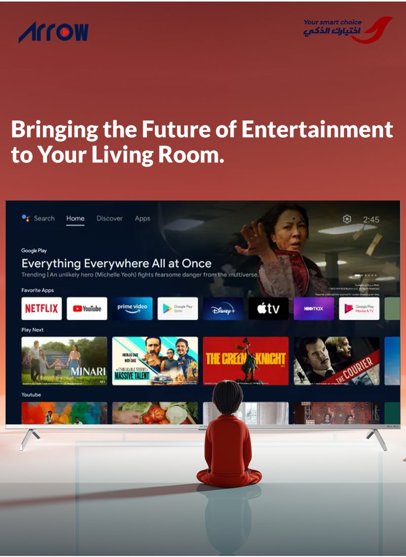 65 Inch Gaming 4K UHD Frameless Smart DLED TV with Google TV, 3840x2160 Resolution, 6000:1 Contrast, 120Hz Refresh Rate, Dolby Vision & Dolby Atmos, HDR10+, 1.07B Colors, 3 HDMI, 2 USB, Bluetooth, Wi-Fi, Voice Control, Netflix & YouTube Pre-Installed, Wall Mount | Model No: RO-65LCS120