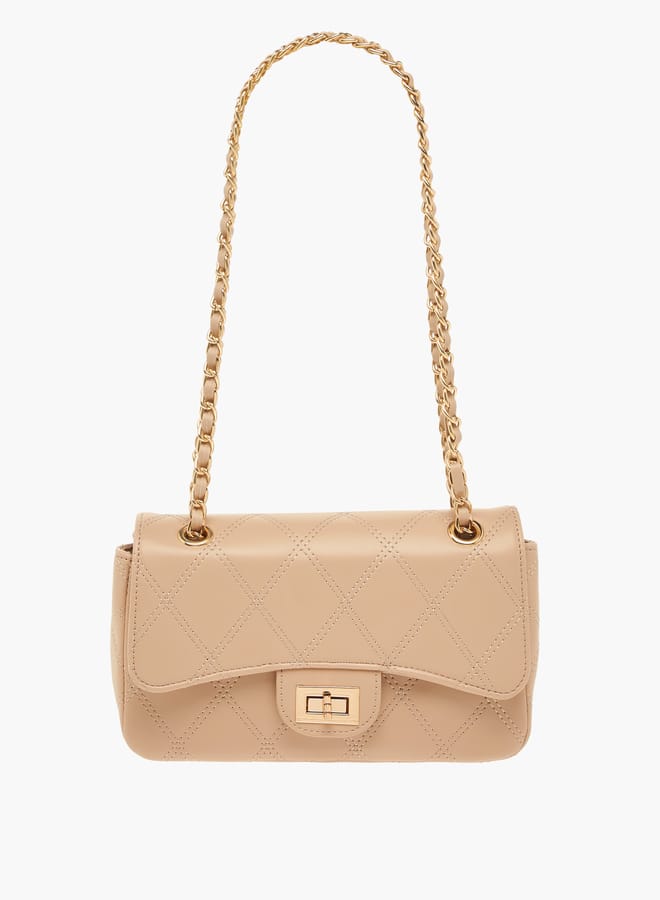 Flora Bella By Shoexpress Womens Quilted Shoulder Bag With Twist Lock Closure And Chain Strap - Image 1