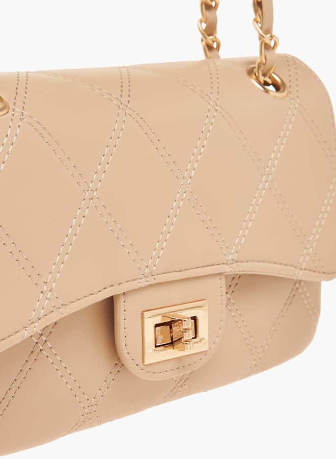 Flora Bella By Shoexpress Womens Quilted Shoulder Bag With Twist Lock Closure And Chain Strap - Image 4