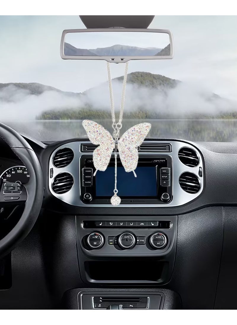 OLUDENIZ - Crystal Butterfly Rearview Mirror Pendant – Automotive Diamond Interior Ornament - Image 1