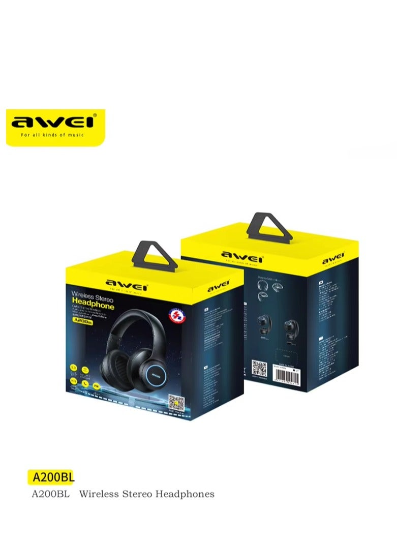 Awei A200BL Wireless Stereo Headphone - Use Bluetooth Or AUX Connection -Superior Bass Sound - Black - Image 5