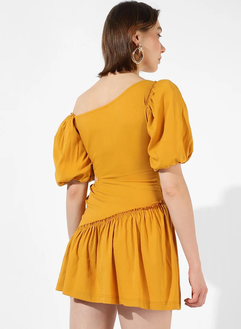PINACOLADA  Women's Mustard Yellow Asymmeterical Cut-Out Mini Dress for Women | Best Price UAE