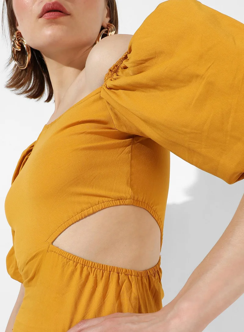 PINACOLADA  Women's Mustard Yellow Asymmeterical Cut-Out Mini Dress for Women | Best Price UAE